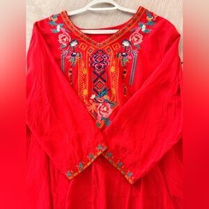 Vibrant Red Embroidered Blouse